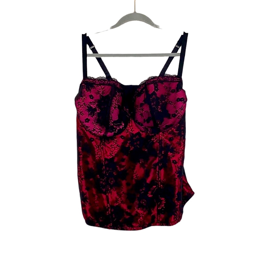 Cacique Women's Pink & Black Lace Corset Top Lingerie Adjustable size 22/24